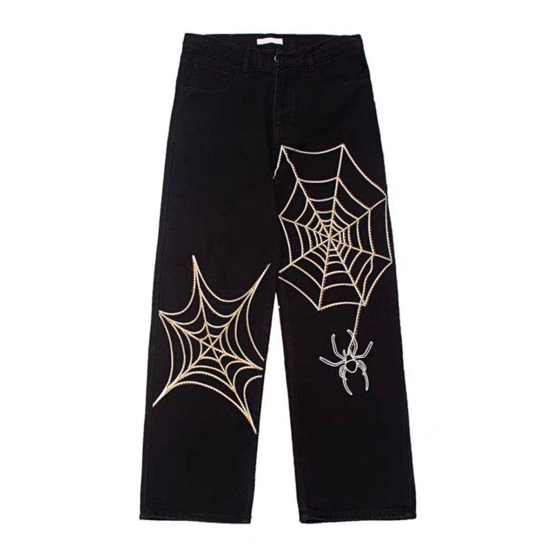Men Jeans Winter Print Loose Wide Leg Jeans