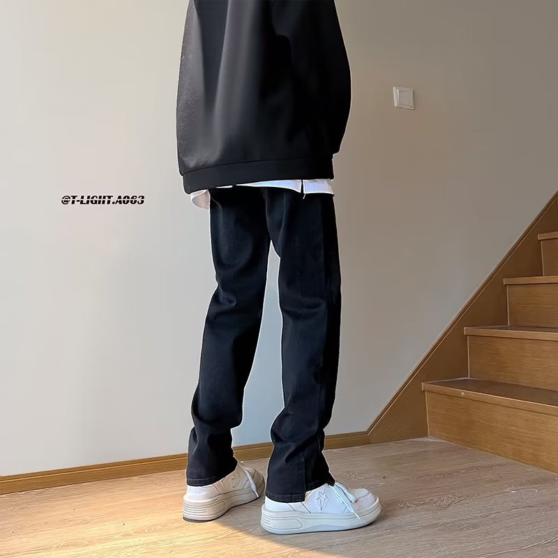 Men Jeans Slim-Fit Light Color Straight-Leg Overalls