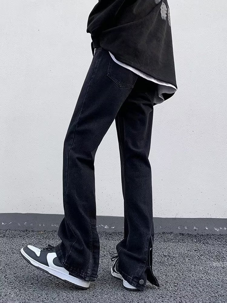 Men Jeans Spring and Autumn Zipper Split Jeans Slim Fit Skinny Straight-Leg Pants