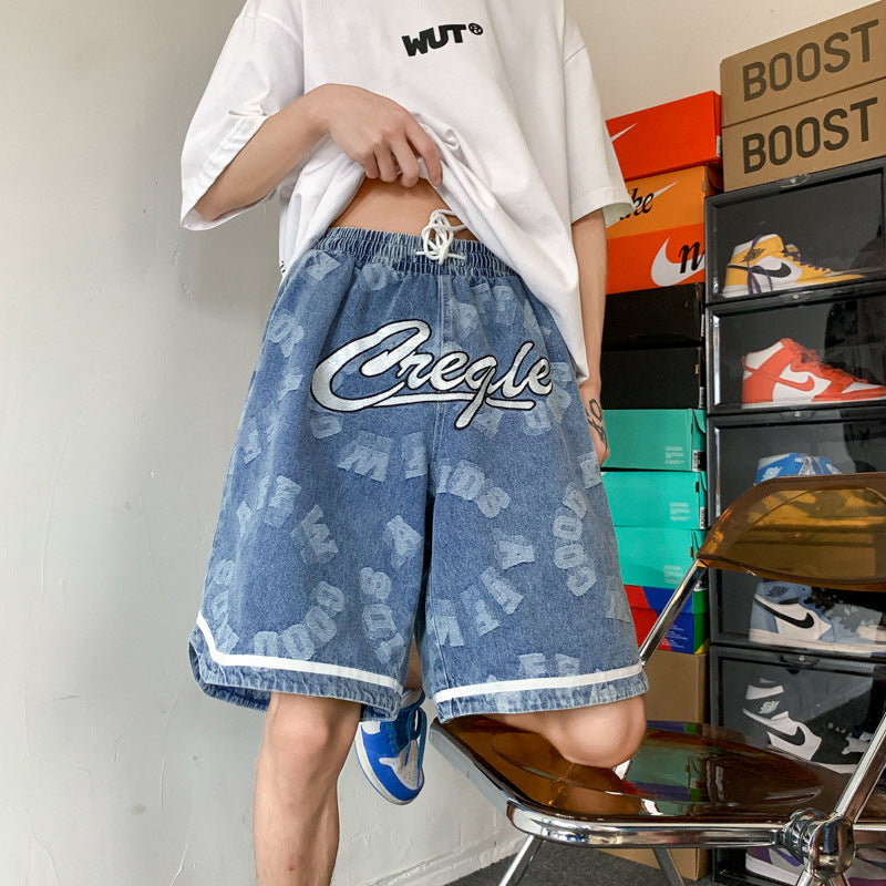 Men Jeans Shorts Men's Summer Loose Straight Shorts
