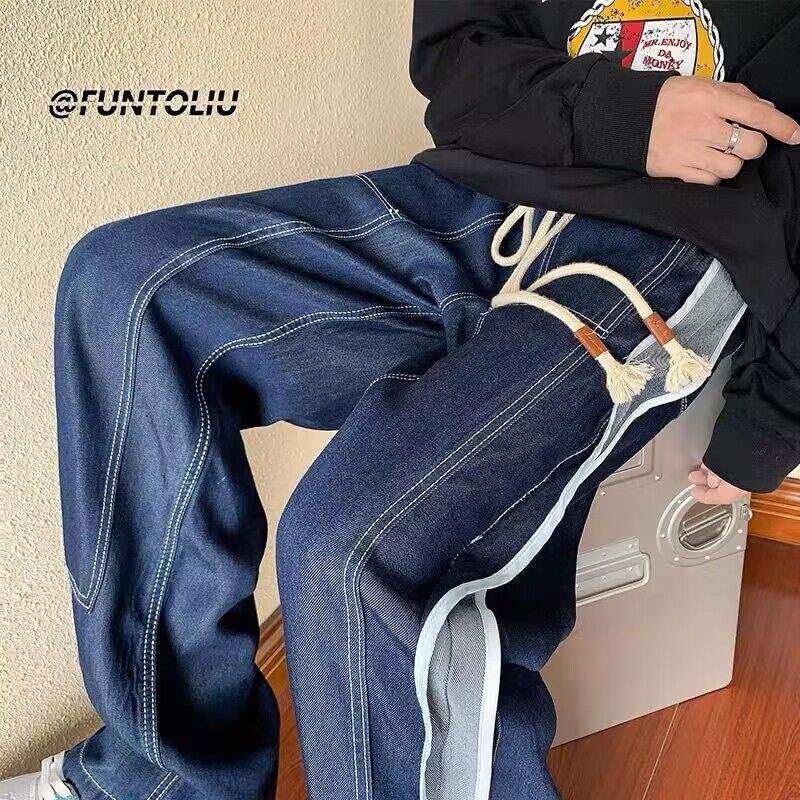 Men Jeans Autumn Loose Straight Wide Leg Pants