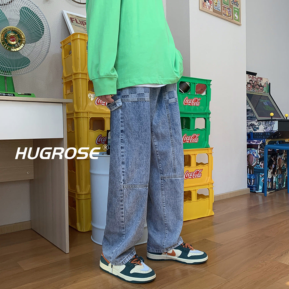 Men Jeans Checkered Vintage Jeans Men's Loose Straight Oversize Trousers