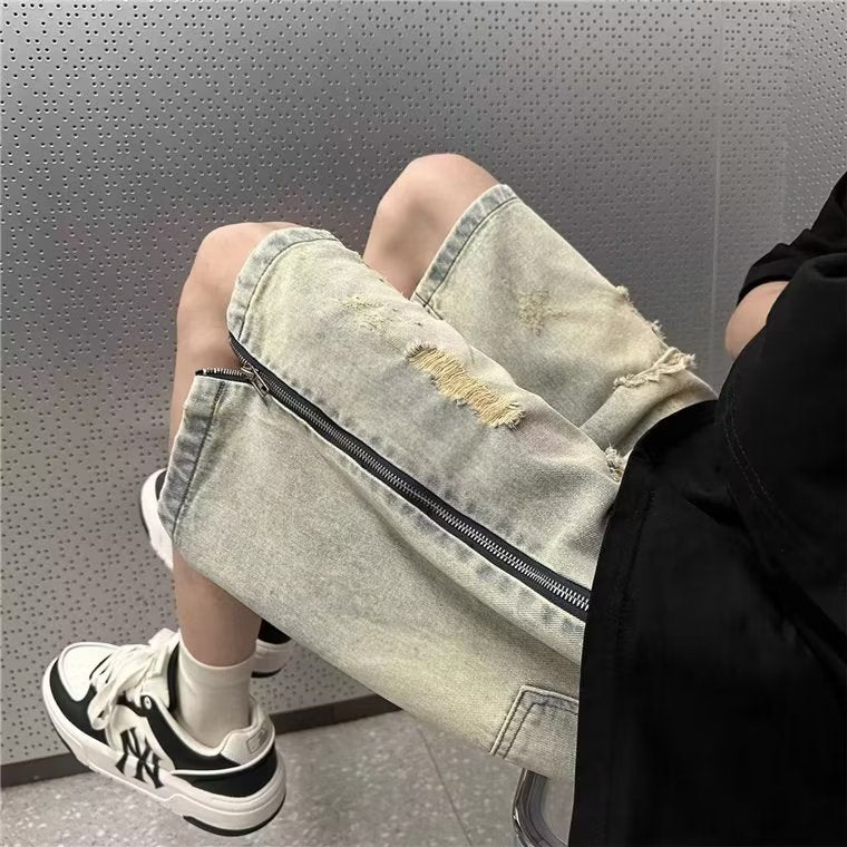 Men Jeans Zipper Summer Vintage Sports Casual Shorts