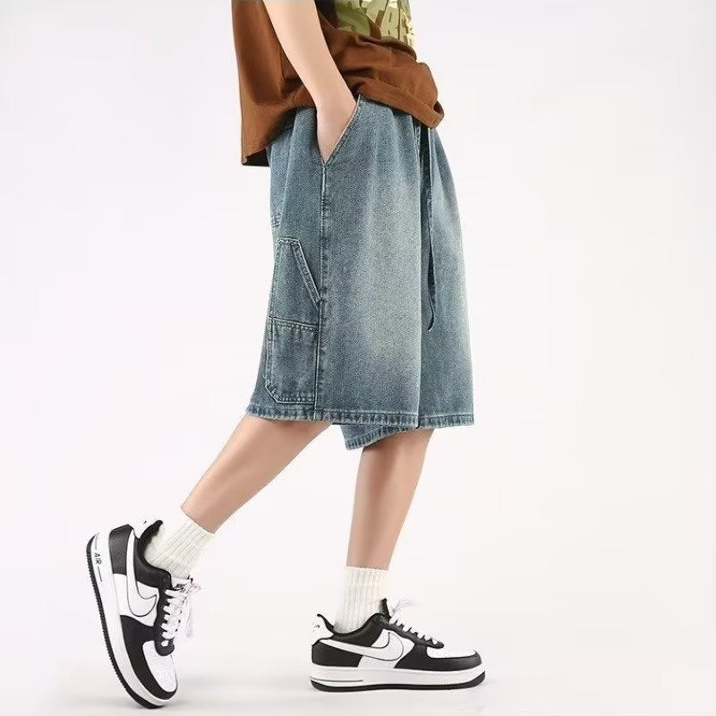 Men Jeans Denim Shorts Men's Summer Casual Wide-Leg Pants