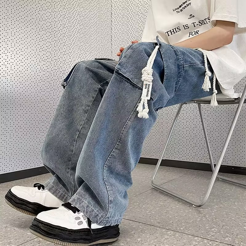 Men Jeans Cargo Jeans Men's Autumn Retro Loose Straight Casual Trousers