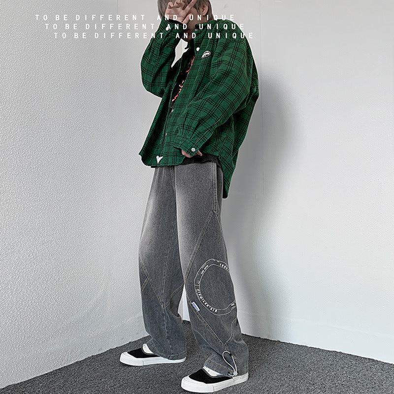 Men Jeans Straight Loose Wide-Leg Pants