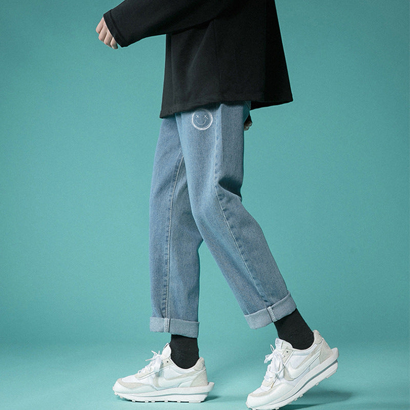 Men Jeans Summer Light-Colored Loose Straight Casual Pants