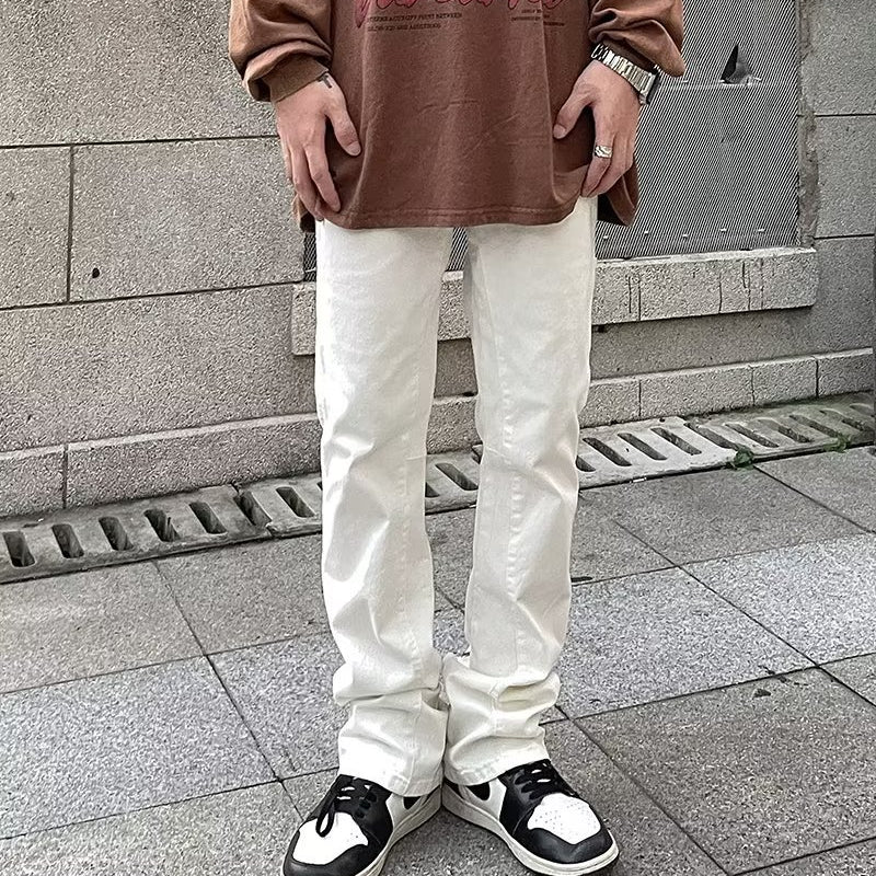 Men Jeans Casual Pants Loose Flared Straight-Leg Trousers