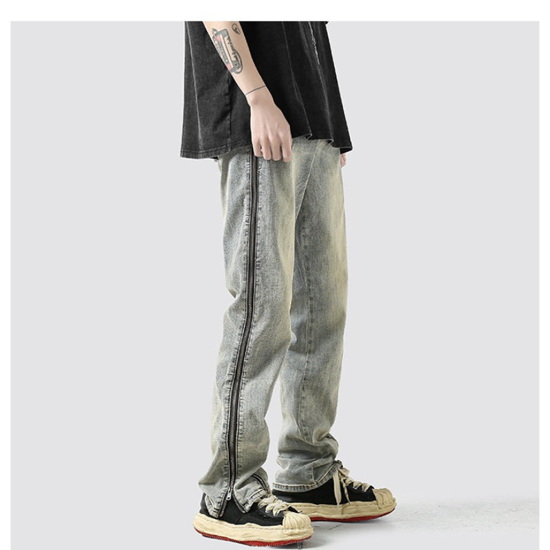 Men Jeans Washed Zipper Jeans Men's Summer