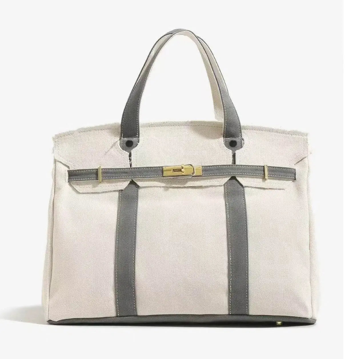 Women's Color-Blocked Canvas Tote Bag - Lightweight Spacious Commuter Handbag