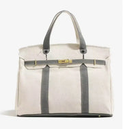 Women's Color-Blocked Canvas Tote Bag - Lightweight Spacious Commuter Handbag