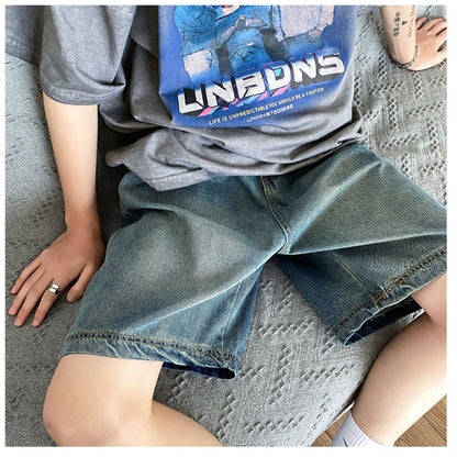 Men Jeans Summer Denim Shorts Loose Straight Casual Shorts