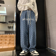 Men Jeans Vintage Embroidered Jeans Men's Autumn Loose Straight Wide-Leg Pants