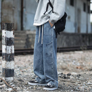 Men Jeans Retro Workwear Jeans Straight Loose plus Size Autumn and Winter Wide-Leg Pants