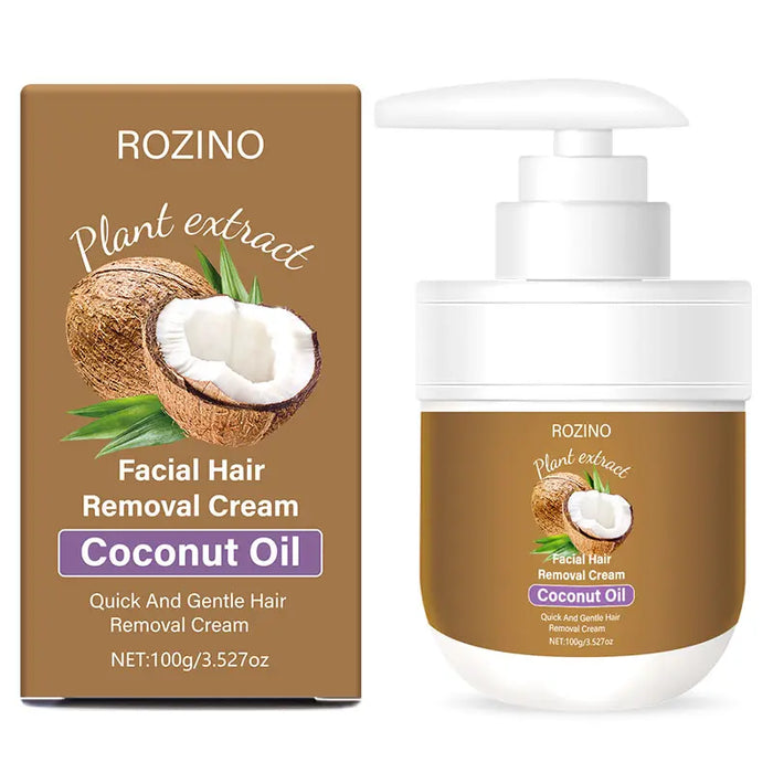ROZINO Coconut Oil Hair Removal Cream | Gentle & Painless Depilatory for Face, Lips, Arms & Legs | 100g