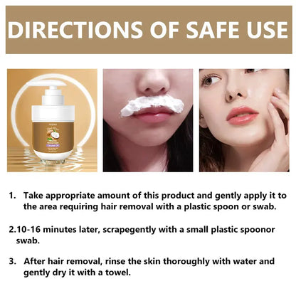 ROZINO Coconut Oil Hair Removal Cream | Gentle & Painless Depilatory for Face, Lips, Arms & Legs | 100g