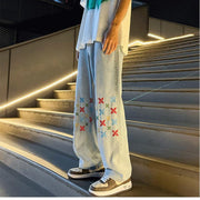 Men Jeans XINGX Embroidered Jeans Men's Loose Straight Oversize Casual Trousers