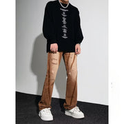 Men Jeans Retro Washed Distressed Loose Straight Hiphop Wide Leg Trousers