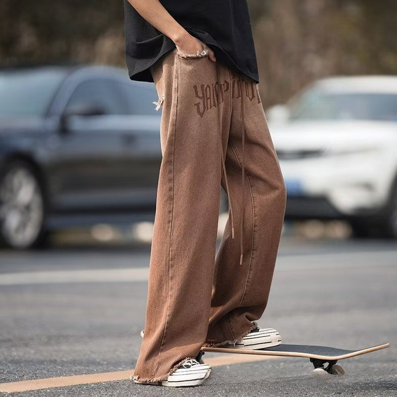 Men Jeans Vintage Jeans Summer Loose Straight-Leg Wide-Leg Pants