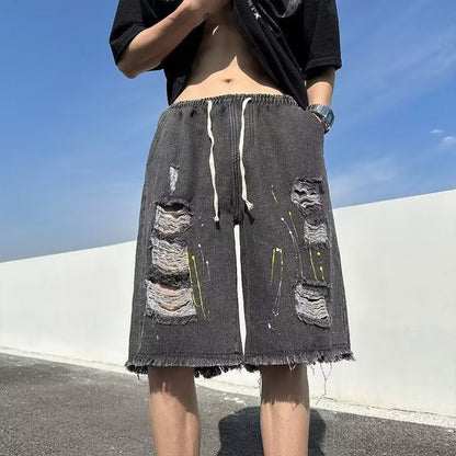 Men Jeans Ripped Denim Shorts Loose Casual Shorts