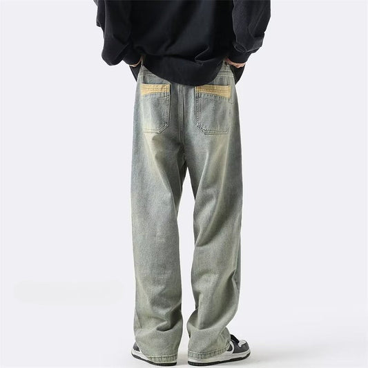 Men Jeans Spring Retro Straight-Leg Pants