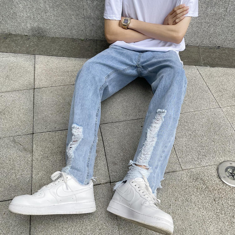Men Jeans Ripped Jeans Men's Loose Straight Flare Pants