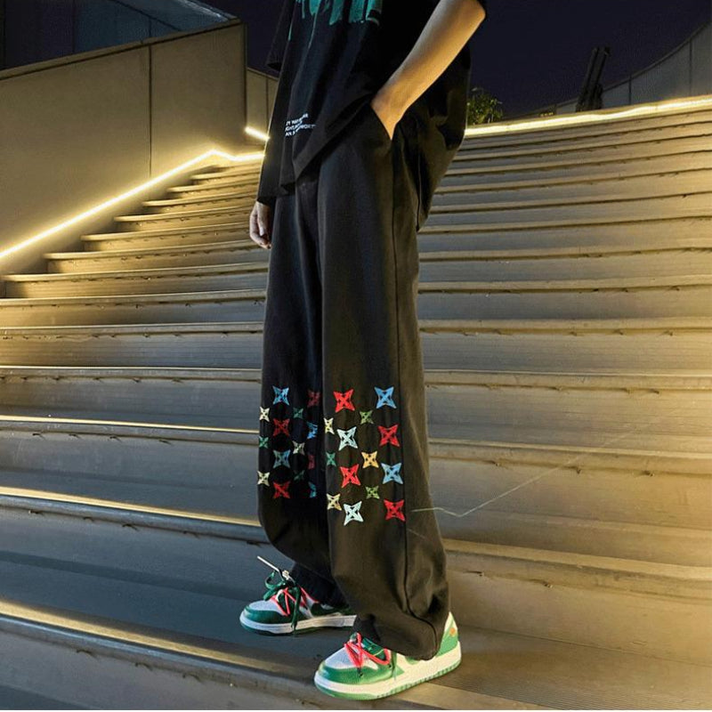 Men Jeans XINGX Embroidered Jeans Men's Loose Straight Oversize Casual Trousers