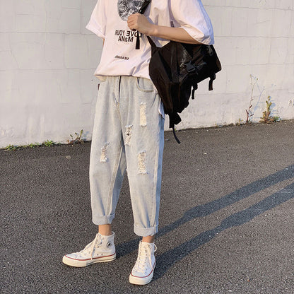 Men Jeans Summer Ripped Jeans Men Loose Summer Straight-Leg Pants