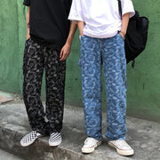 Men Jeans Embroidered Paisley Jeans Loose Retro Trousers
