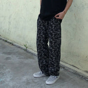 Men Jeans Embroidered Paisley Jeans Loose Retro Trousers