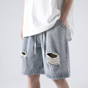 Men Jeans Ripped Denim Shorts Men's Summer Straight-Leg Pants