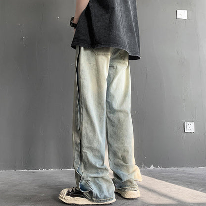 Men Jeans Retro Patchwork Jeans Men's Summer Straight-Leg Trousers