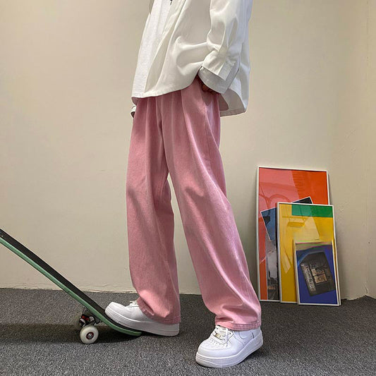 Men Jeans Spring and Autumn Loose Straight Pants Retro Washed Pants