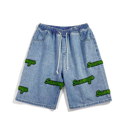 Men Jeans Shorts Summer Loose Casual Pants Retro Cropped Pants