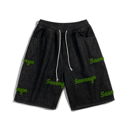 Men Jeans Shorts Summer Loose Casual Pants Retro Cropped Pants