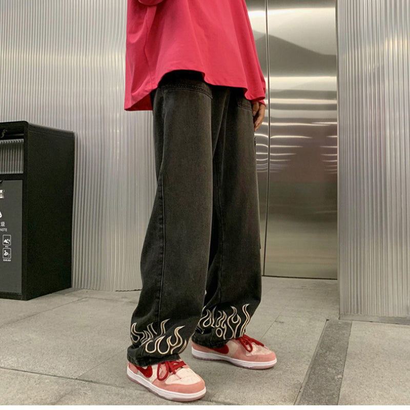 Men Jeans Men's Spring and Autumn Retro Distressed Straight Loose Casual Pants