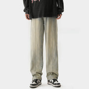 Men Jeans Retro Distressed Straight-Leg Pants Autumn Loose Casual Pants