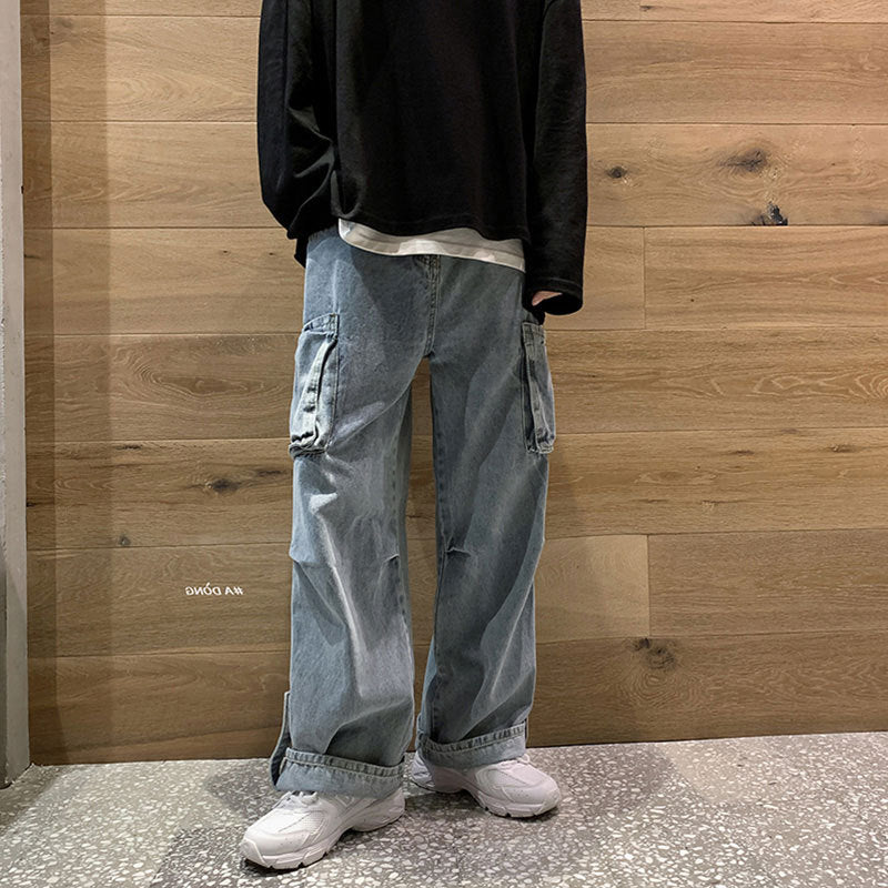 Men Jeans Cargo Jeans Straight Loose Trousers Casual Pants