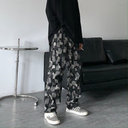 Men Jeans Straight Wide-Leg Pants Casual Loose Washed-out Denim Trousers