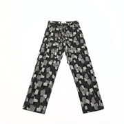 Men Jeans Straight Wide-Leg Pants Casual Loose Washed-out Denim Trousers