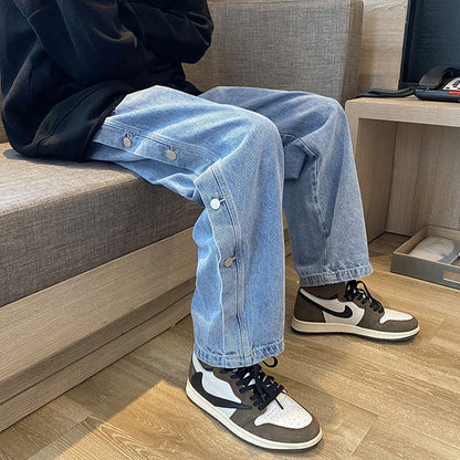 Men Jeans Casual Wide-Leg Pants Loose Breasted Trousers