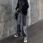 Men Jeans Washed Old Baggy Straight Trousers Tie-Dye Denim Trousers