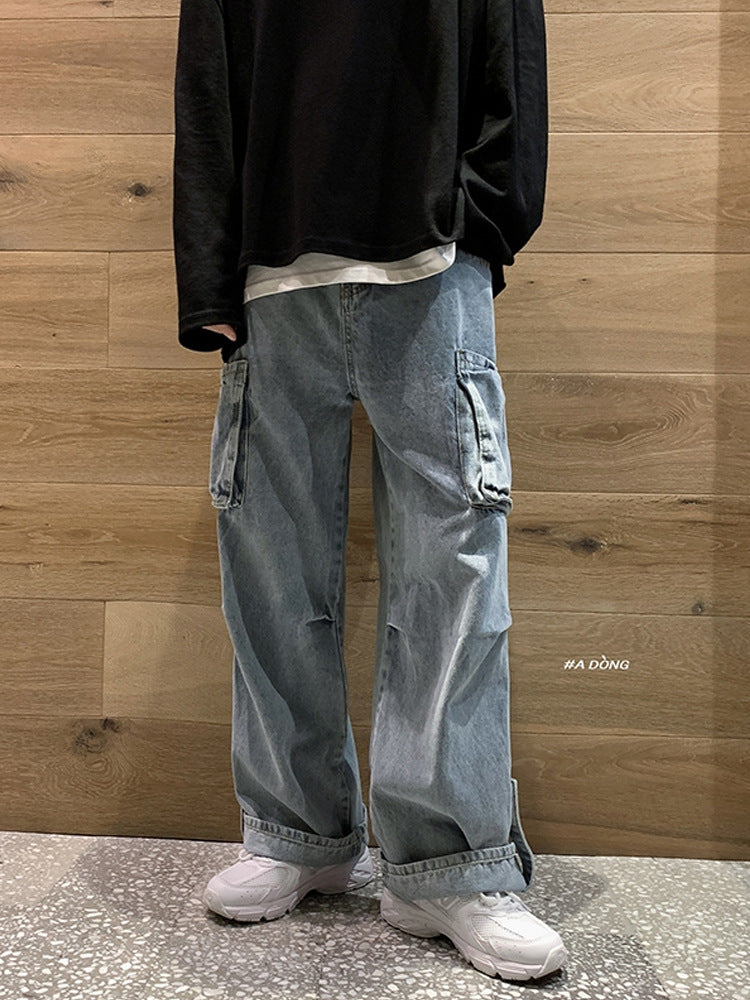 Men Jeans Wide Leg Jeans Men Straight Loose Trousers