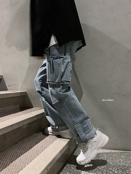 Men Jeans Wide Leg Jeans Men Straight Loose Trousers