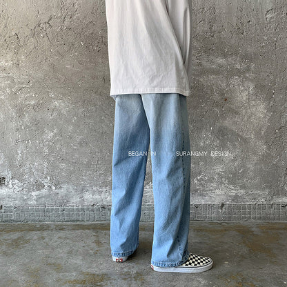 Men Jeans Spring and Autumn Jeans Straight-Leg Trousers