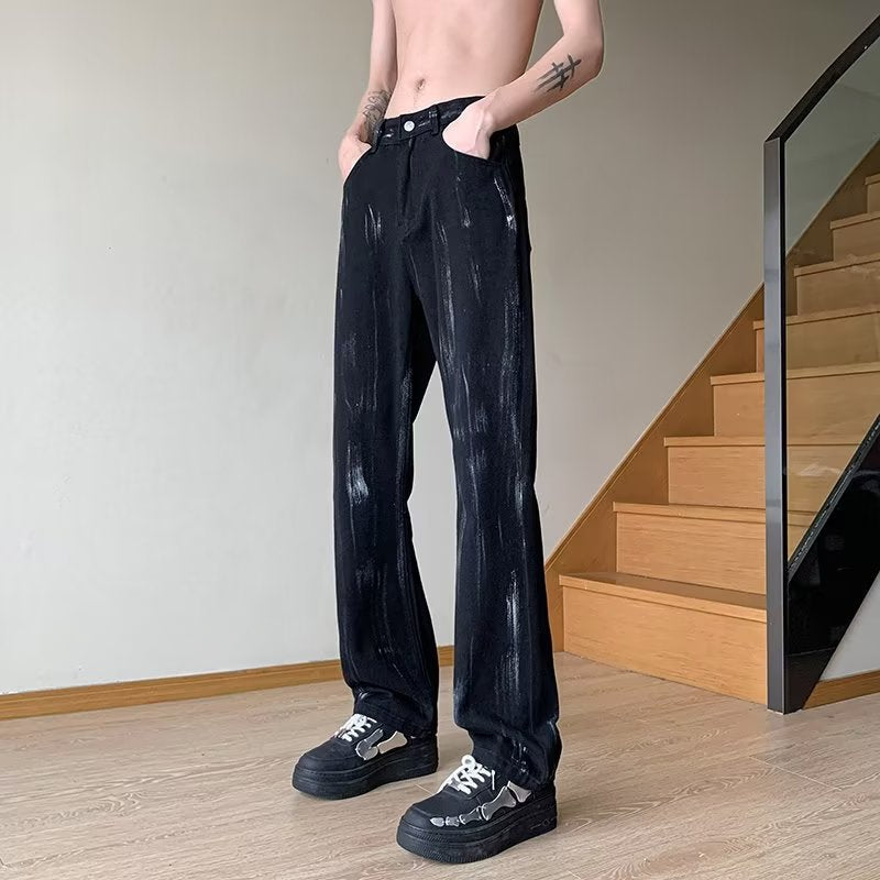 Men Jeans Tie-Dyed Jeans Slim-Fitting Straight Pants