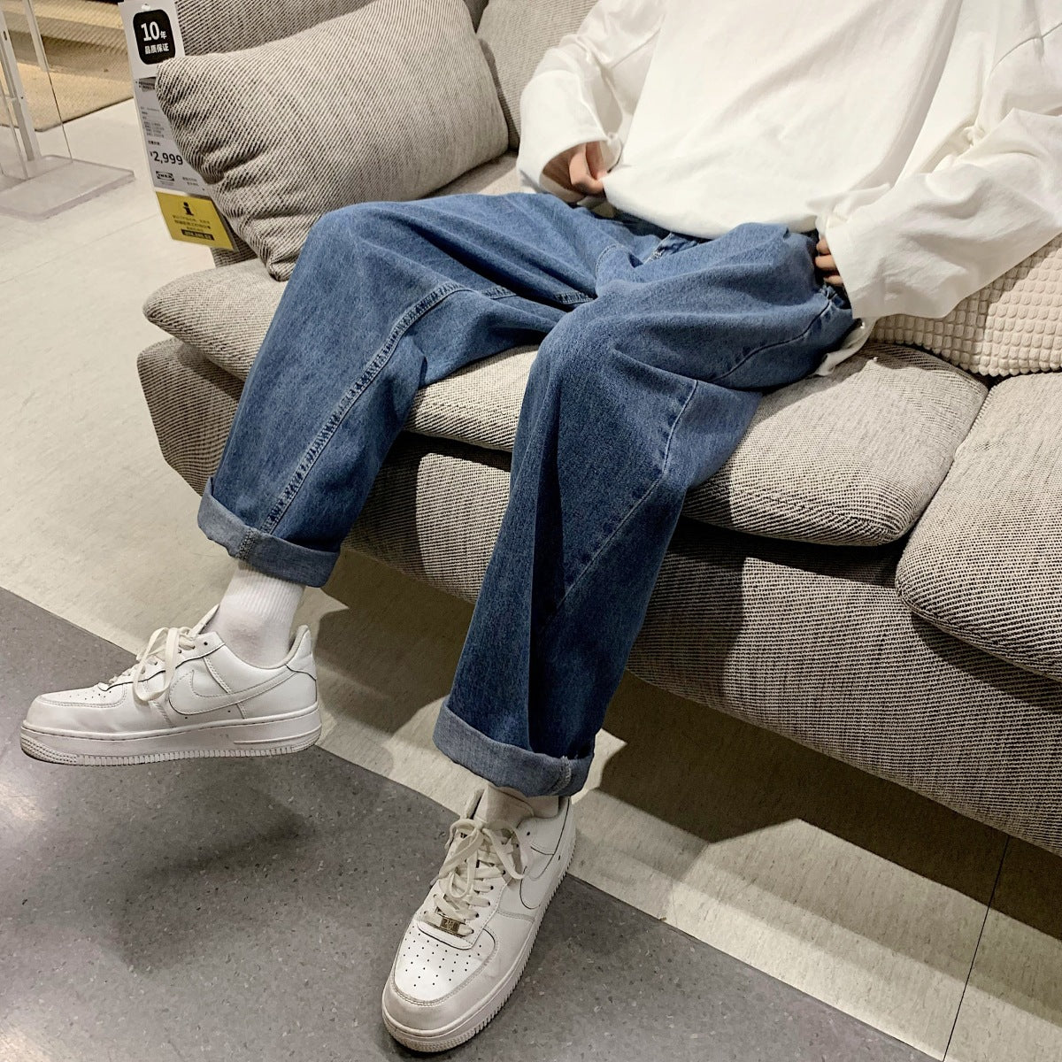 Men Jeans Straight Loose Retro Casual Pants