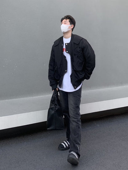 Men Jeans Vintage Slim Jeans Men Zipper Slit Loose Straight-Leg Pants