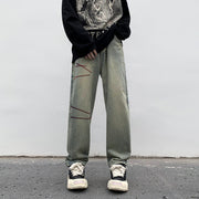 Men Jeans Washed Jeans Men's Winter Retro Straight-Leg Pants