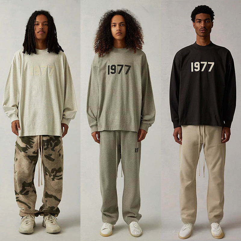Fog Essentials Long Sleeve T-Shirt Unisex Flocking Logo Loose Sweater